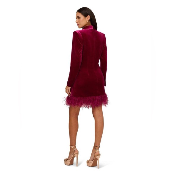 Aidan by Adrianna Papell Magenta Velvet Tuxedo Dress – Feather Hem 💖 - Picture 4 of 14